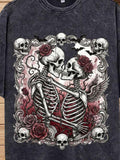 Gothic Skeleton Couple Png, Til Death Do Us Part Sublimation Png, Skull Lovers Kissing with Roses Png, Dark Romance Valentine Shirt Png Love Romance Flower
