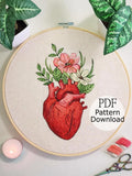 Floral heart Embroidery Patterm, Love Embroidery Design, Romance Embroidery PDF, Hand Embroidery for Beginners, PDF Embroidery Templante Love Romance Flower