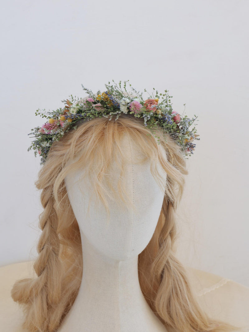 Pink Rose Dried wildflower Bridal Crown Lavender Dried Flower Wedding Rustic Boho Brides Bridesmaid bouquet silk flower