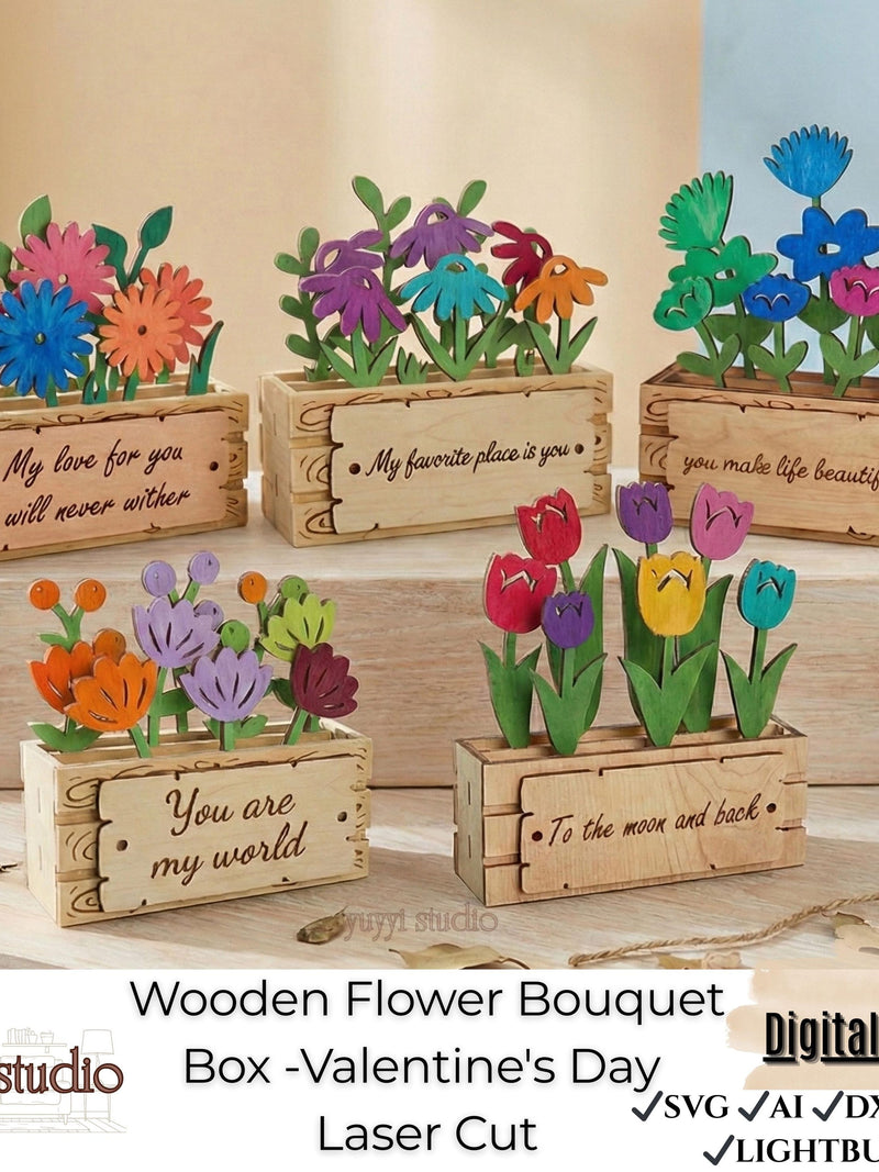 Laser Cut Wooden Flower Bouquet Box, Valentine's Day Gift (Digital Download) ANNIVERSARY
