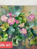 Scroll framed King silk art handmade embroidery art _____ á Moonlight Over Lotus Pond_HR76640 silk flower
