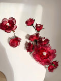Red Rose Hair Clip for Bride, Organza Silk Flower Fascinator, Bridal Floral Headpiece, Wedding Hair Accessory, silk flower