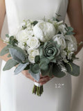 Sage Green & White Artificial Wedding Bouquet Ð Elegant Faux Roses, Peonies and Succulents wedding flower