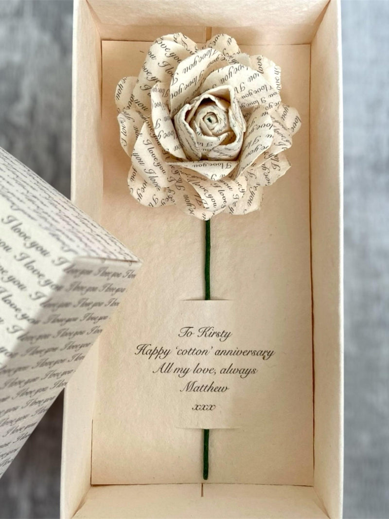 Personalised Cotton Rose - Second Wedding Anniversary Gift for Husband | Handmade Cotton Keepsake ANNIVERSARY