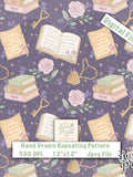 Romantasy bookish Seamless Pattern digital file download. Romantic book lover surface design. Valentines night stars roses book club pattern Love Romance Flower