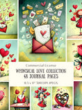 48 Whimsical Valentine Journal Pages Ð Romantic Love Scenes, Storybook Digital Papers (Digital Download) Love Romance Flower