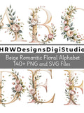 Romantic Floral Alphabet PNG SVG, Valentine Love Letters Clipart, Elegant Botanical Monogram Letters Love Romance Flower