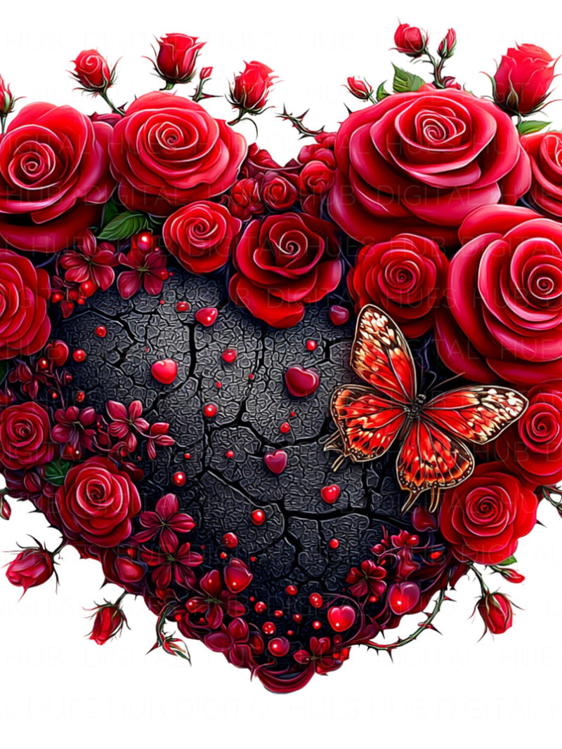 10 Black Gothic Heart Clipart: Watercolor Dark Romance, Rose Heart JPEG, Gothic Valentine Digital Download For Junk Journal & Greetings Card Love Romance Flower