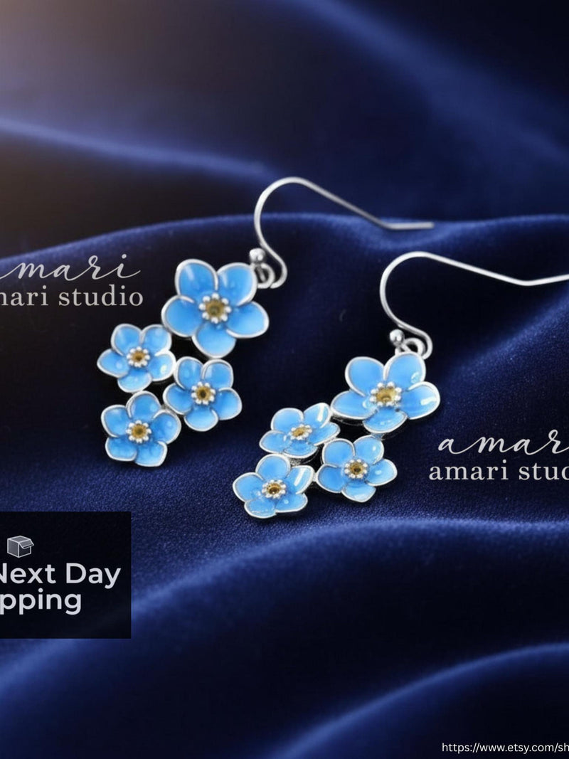 Blue Forget Me Not Flower Earrings, Simple Natural Jewellery FLOWER DELIVERY