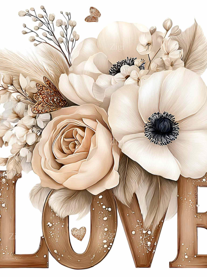 15 PNG Love Floral Clipart Ð Neutral Flower Bouquet Typography with Anemone Roses Wedding Decor Love Romance Flower