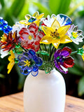 Glass Birth Month Flowers, Handmade Birth Flower Gift Bouquet, Christmas for Mom Grandma, Valentine's, Wedding, or Mother's Day Present Bouquet