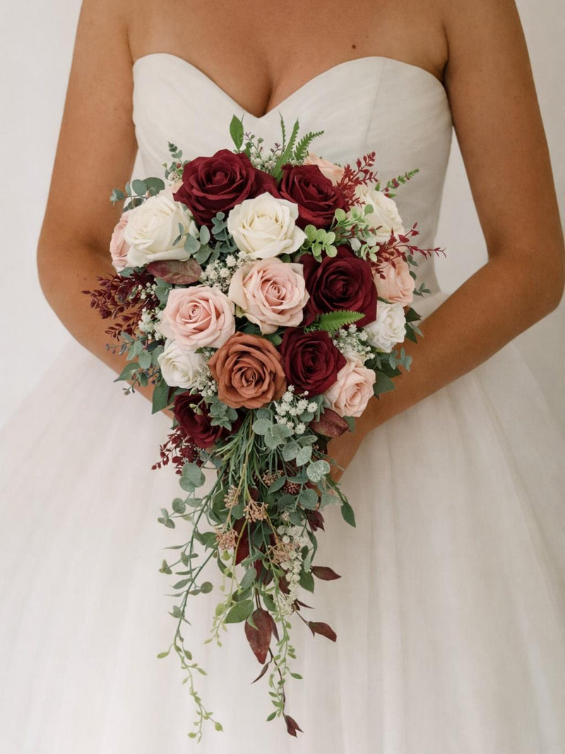 Burgundy blush pink bouquet, faux bridal bouquet, burgundy ivory pink bouquet, boho wedding bouquets Bouquet