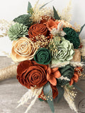 Wedding Bouquet, Bridal Bouquet, Sola Flower, Wedding Flower, Wooden Flower, Green, Sage, Eucalyptus Rust Orange Rustic Boho Lily of Angeles wedding flower