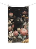 Black Cat Floral Hand Towel Flowers Cute Kitty Bathroom Decor Plush Absorbent Guest Cloth Decorative Linen  House Warming Gift Cat Lover house warming flower