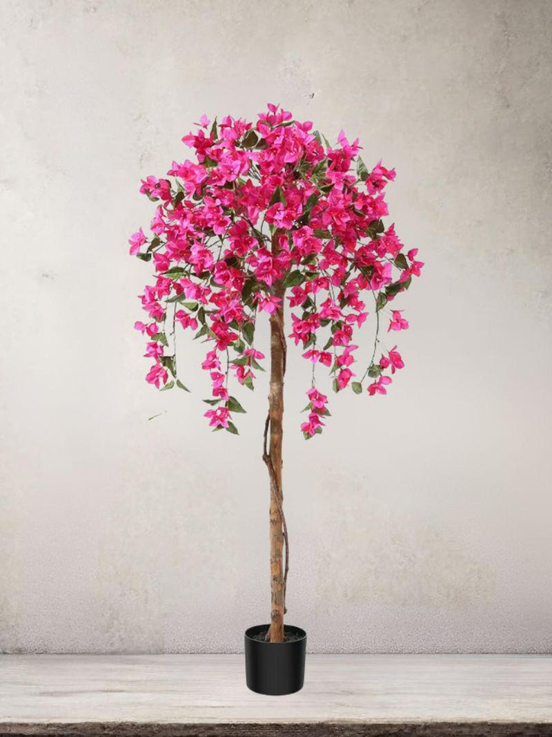 Artificial Bougainvillea Flowers Tree, Pink Indoor Fake Plant with Realistic Trunk, Leaves, Planter, Faux Potted Tree for Home Decor Bedroom faux plants