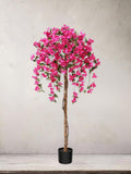Artificial Bougainvillea Flowers Tree, Pink Indoor Fake Plant with Realistic Trunk, Leaves, Planter, Faux Potted Tree for Home Decor Bedroom faux plants