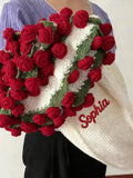 Custom Crochet Rose Bouquet Blanket, Embroidered Name Blanket, Romantic Rose Flower Throw, Mother's Day Gifts, Rose Blanket For Nana Bouquet