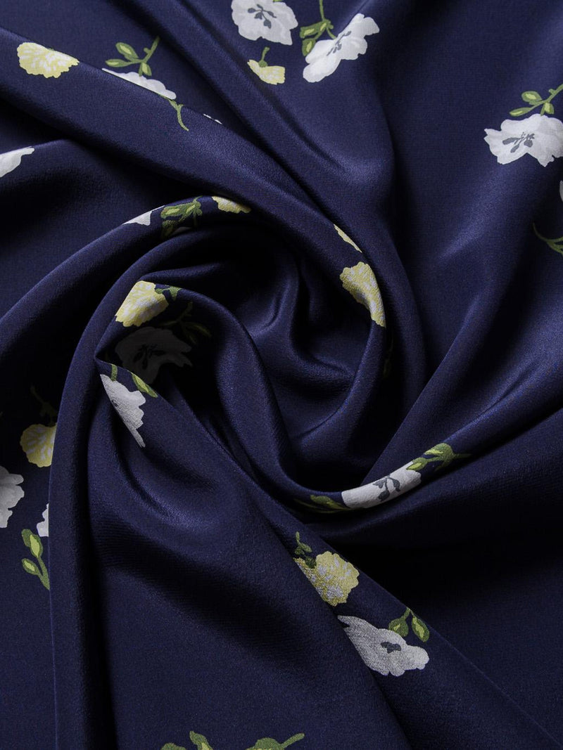 Silk flowers on a navy blue background fabric by the meter for sewing clothes silk flower
