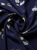 Silk flowers on a navy blue background fabric by the meter for sewing clothes silk flower