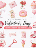 Watercolor Valentine's Day Clipart: 48 PNG Valentine Decor Graphics, Romantic Love, Roses (Digital Download) Love Romance Flower