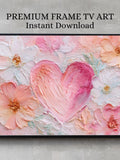 Romantic Pink Heart Floral TV Frame Art, Pastel Flower Digital Wall Art, Valentine Love Artwork, Samsung Frame TV Art, Cottagecore Decor 82 Love Romance Flower