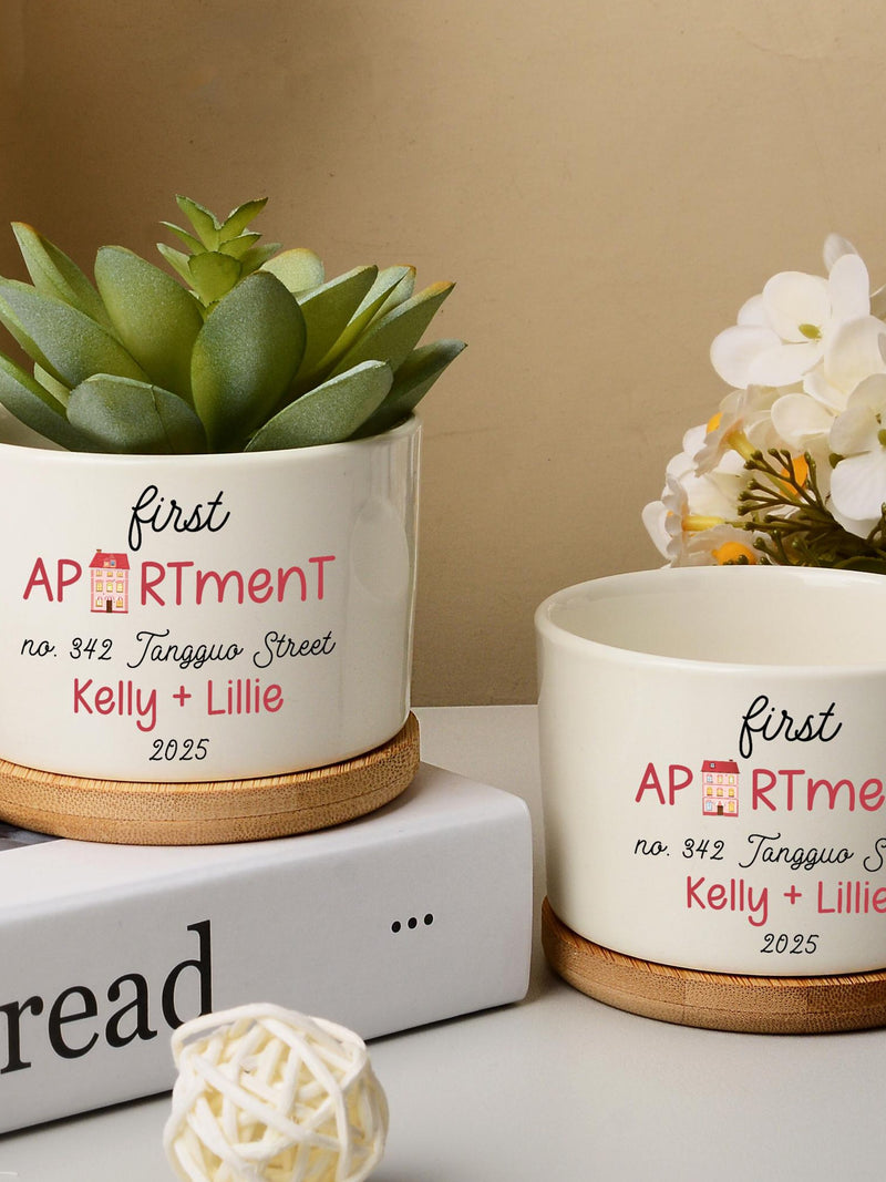 Personalized Housewarming Ceramic Planter, First Apartment Gift house warming flower