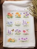 Edible Flowers Embroidered Look Tea Towel Botanical Cottagecore Kitchen house warming flower