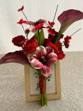 Passionate Fan Shape Red Bridal Bouquet Featuring Calla Lilies, Lilies & Roses Bridesmaid Bouquets Bouquet