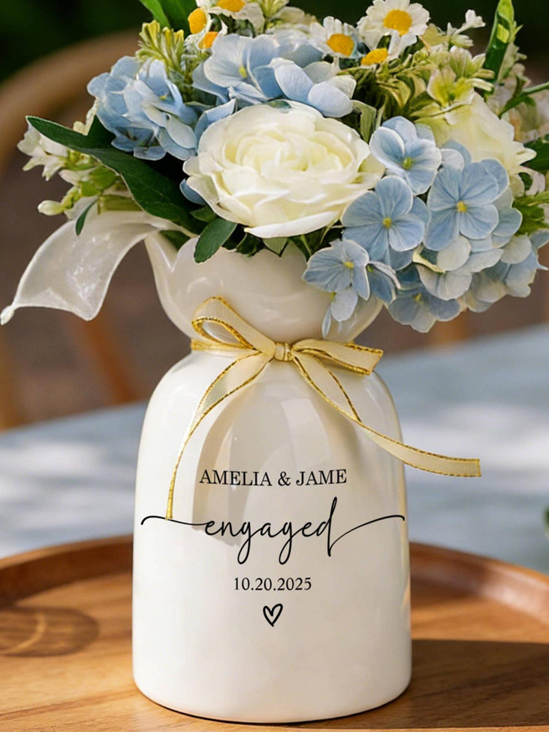 Personalized Engagement Gift, Custom Engaged Flower Vase, New Engaged Couple Gift, Engagement Gifts, Wedding Engagement Gift For Couple ANNIVERSARY