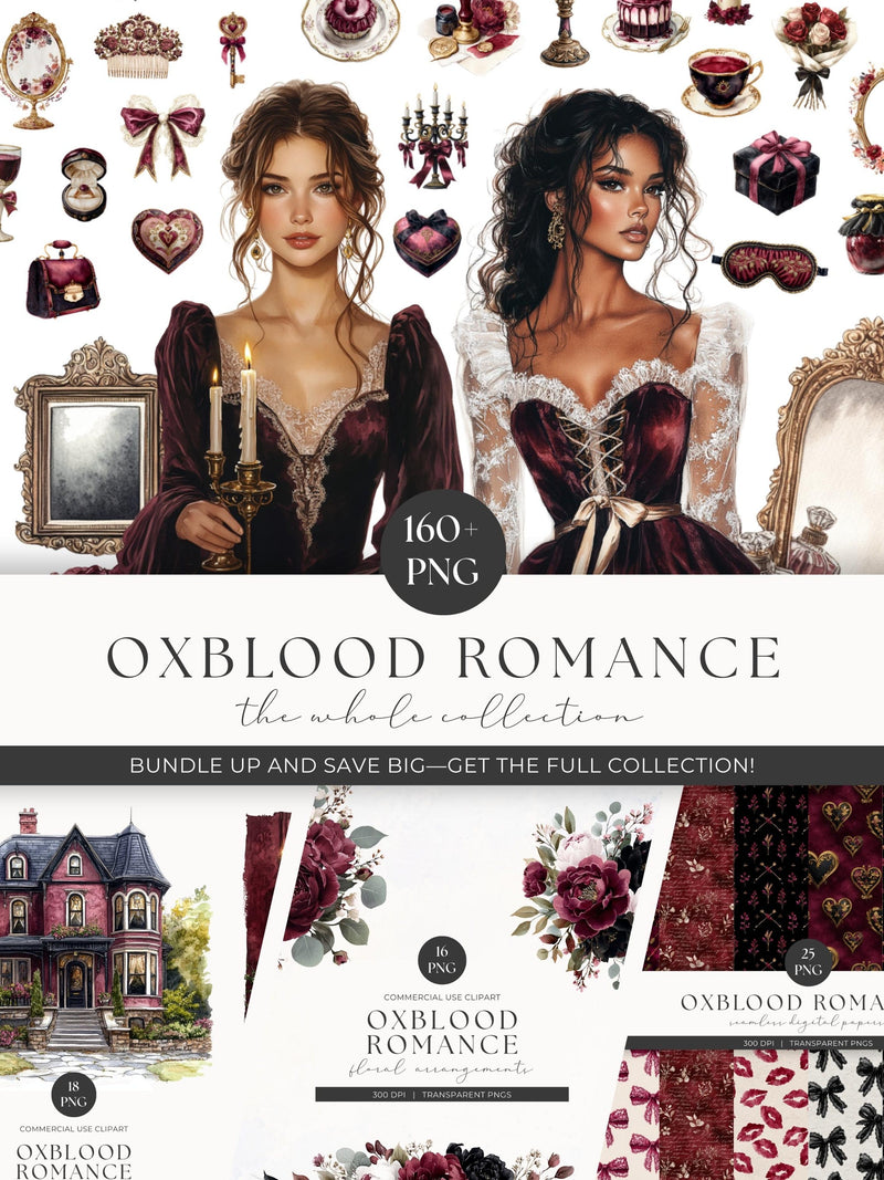 Victorian Clipart Romantic Love Clipart Valentine's Day Watercolor PNG Clipart Victorian Junk Journal Stickers Love Heart Clipart Bundle Love Romance Flower