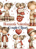 22 Valentine Romantic Couple Clipart: Adorable Boy & Girl in Love - Couple in Love PNG -Whimsical Graphics - Digital Download Love Romance Flower