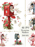 Victorian Mailbox Clipart  JPG, Romantic ValentineÕs Day Graphics, Whimsical Love Letters, Digital Download Love Romance Flower