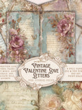 Vintage Valentine Love Letters Junk Journal Pages: Romantic Floral Journal Spreads, Shabby Chic Paper Love Romance Flower
