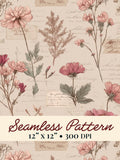 Flower Seamless Pattern Floral Vintage Love Letter Background, Pink Botanical Digital Paper, Sublimation Design Love Romance Flower