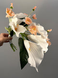 Elegant White Calla Lily & Peach Poppy Wedding Bouquet | Artificial Bridal Flowers Bouquet