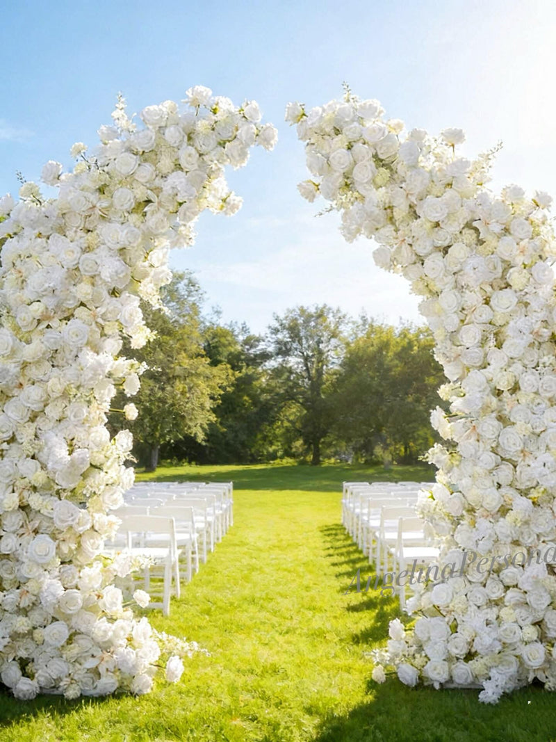 Luxury white wedding Floral Archway,Romantic Wedding Arch Backdrop flwoers- White Ivory Rose Cherry Blossom wedding flower