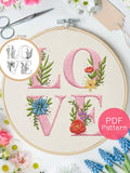 Love Floral Letters Embroidery Pattern PDF, Love Embroidery, Flowers Hand Embroidery Pattern, Beginner Embroidery PDF, Couples Embroidery Love Romance Flower