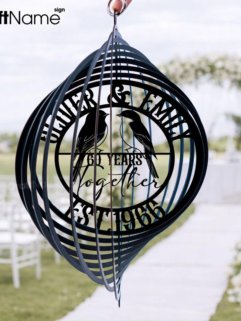 Personalized 60th Wedding Anniversary Love Birds Metal Wind Spinner, Modern Hanging Garden Spinner, Outdoor Garden Decor, Gift for Parents ANNIVERSARY