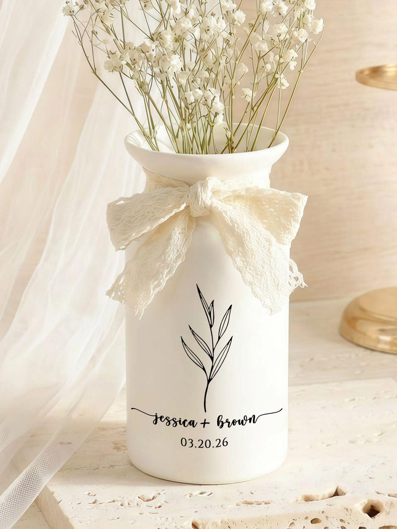 Custom Wedding Gifts Flower Vase, Personalized Engaged Vase, New Engaged Couple Gift, Wedding Gift for Newlyweds, Engagement Date wedding flower
