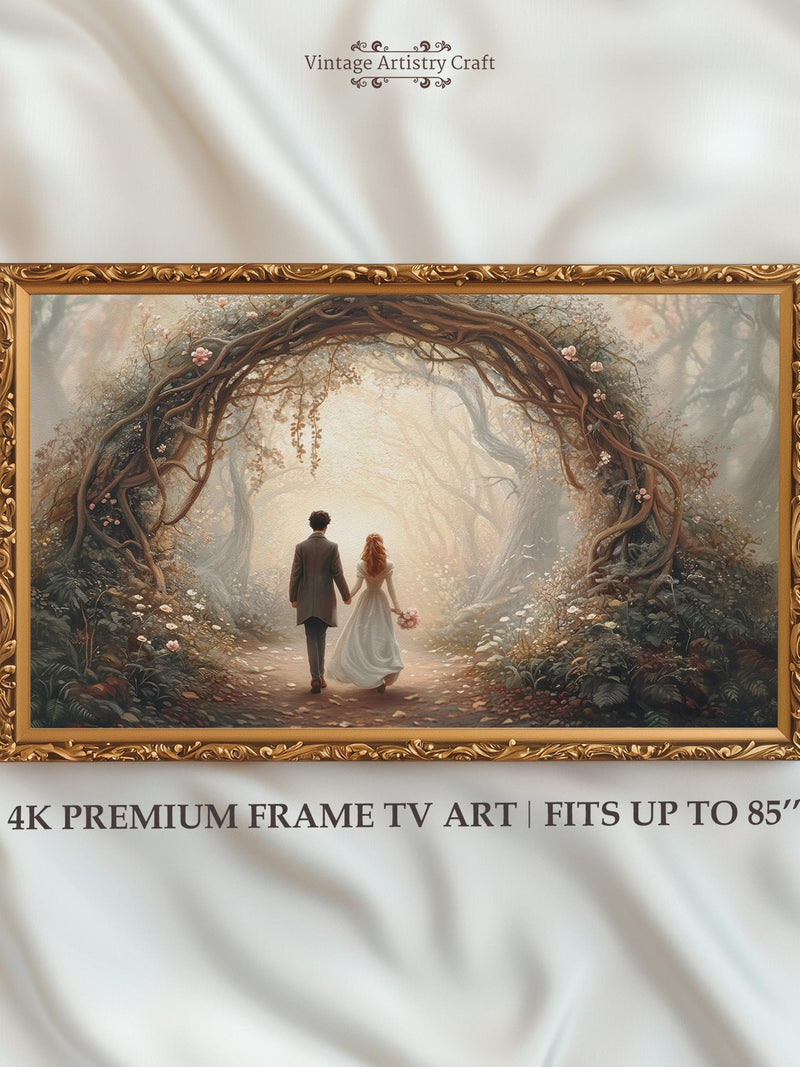 Romantic Valentine Frame TV Art, Wedding Couple Under Floral Arch, Dreamy Love Romance Flowers Wall Decor, Instant Digital Download Love Romance Flower