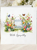 Sympathy Card with Floral Garden Gate, Watercolor Condolence Greeting, White Rose Bereavement Card for Loss sympathy flower