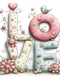 Floral LOVE Clipart, Whimsical Letter Art, Pastel Spring Flowers, Romantic Typography, Birds and Hearts Illustration, Cute Valentine Clipart Love Romance Flower