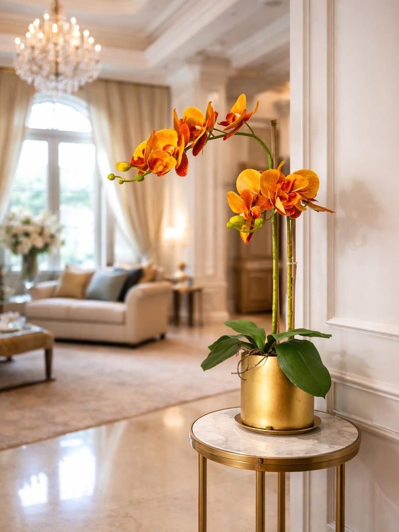 VICKY YAO Faux Floral - Exclusive Design  Orange Artificial Phalaenopsis Orchid Arrangement faux plants