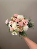 Soft blush pink tones with ivory florals Ð timeless, romantic and photo-perfect artificial bridal bouquet. Bouquet