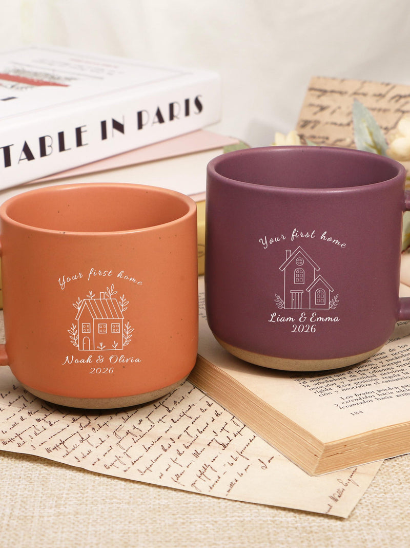 Personalized housewarming gift, new home carving mug, new homeowner gift, housewarming gift for newlyweds house warming flower