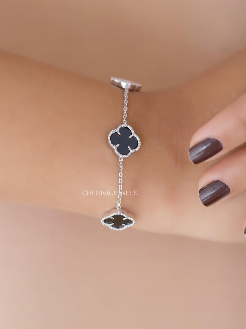 14K White Gold in Flower Bracelet for Women | Minimal Floral Dainty Solid Gold Bridal Luxury Wedding Anniversary Engagement Jewelry Gift ANNIVERSARY