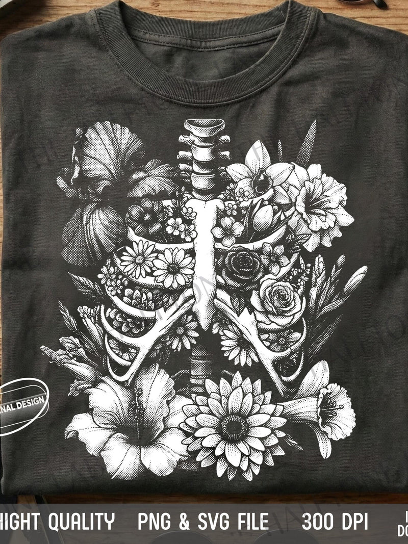 Skull Flower Halftone PNG SVG, Gothic Valentine Shirt Design Love Romance Flower