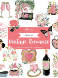 Vintage Romance Clipart Bundle, Watercolor Couple PNG, Bridal Shower Graphics, Wedding Sublimation, ValentineÕs Day, Love Story & Floral Love Romance Flower