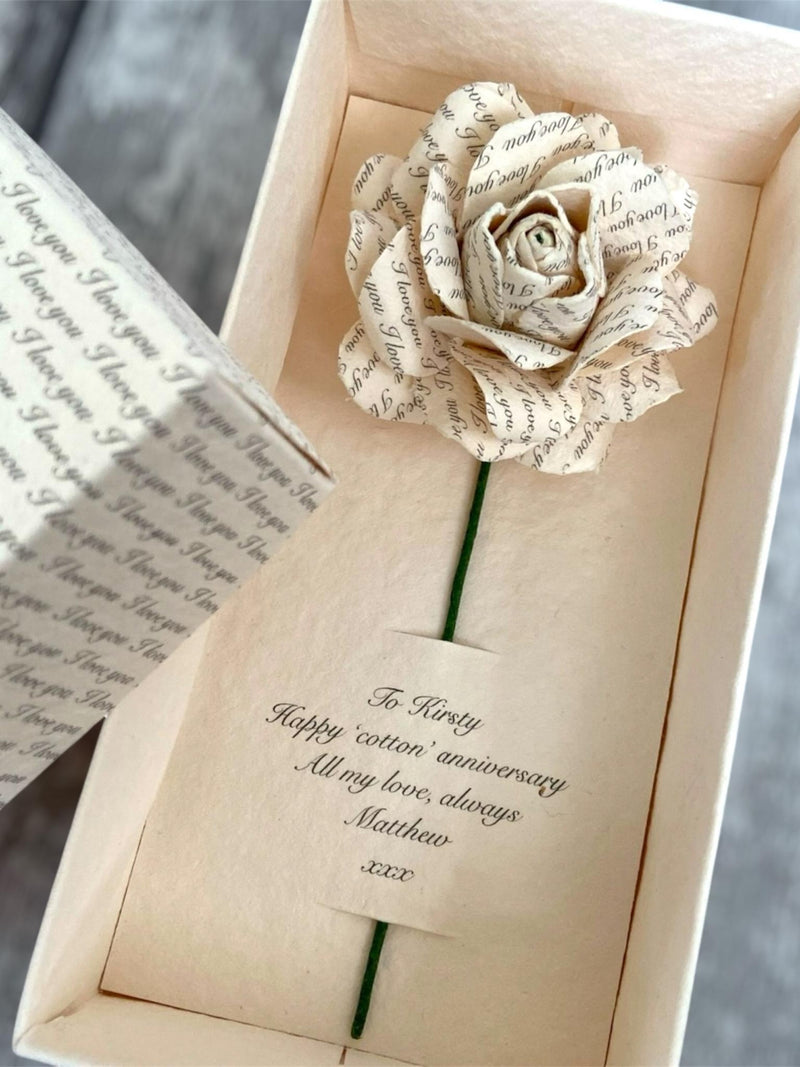 Personalised Cotton Rose - 2nd Wedding Anniversary Gift for Wife | Handmade Keepsake ANNIVERSARY