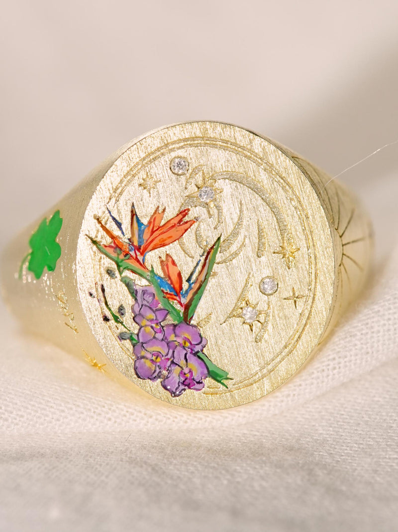 Custom Birth Flower Ring, Flower Enamel Ring, Hand Painted Jewelry, Birthday Gift, Anniversary Gift ANNIVERSARY